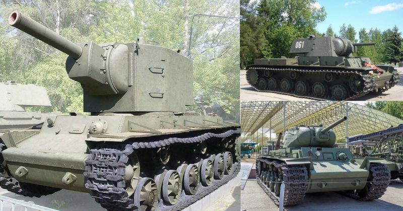 Left: KV-2 in Moscow museum with; Right: KV-1 in museums in Kirovsk and Moscow; Photo Source <a href=https://en.wikipedia.org/wiki/Kliment_Voroshilov_tank#/media/File:%D0%9A%D0%B2-2_3.jpg>1</a>, <a href=https://en.wikipedia.org/wiki/Kliment_Voroshilov_tank#/media/File:%D0%9A%D0%92-1_%D1%83_%D0%B4%D0%B8%D0%BE%D1%80%D0%B0%D0%BC%D1%8B_%C2%AB%D0%9F%D1%80%D0%BE%D1%80%D1%8B%D0%B2_%D0%B1%D0%BB%D0%BE%D0%BA%D0%B0%D0%B4%D1%8B_%D0%9B%D0%B5%D0%BD%D0%B8%D0%BD%D0%B3%D1%80%D0%B0%D0%B4%D0%B0%C2%BB._%D0%92%D0%B8%D0%B4_%D1%81%D0%BF%D0%B5%D1%80%D0%B5%D0%B4%D0%B8-%D1%81%D0%BF%D1%80%D0%B0%D0%B2%D0%B0.JPG>2</a>, <a href=https://en.wikipedia.org/wiki/Kliment_Voroshilov_tank#/media/File:KV-1S_in_the_Great_Patriotic_War_Museum_5-jun-2014_Front.jpg>3</a> 
