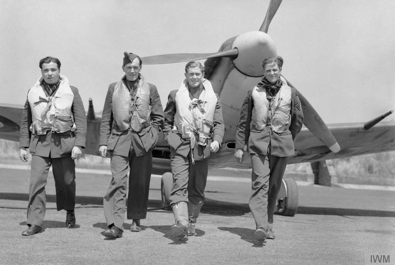Pilots of No. 611 Squadron at Hornchurch, 7 July 1941. Eric Lock is on the left. 