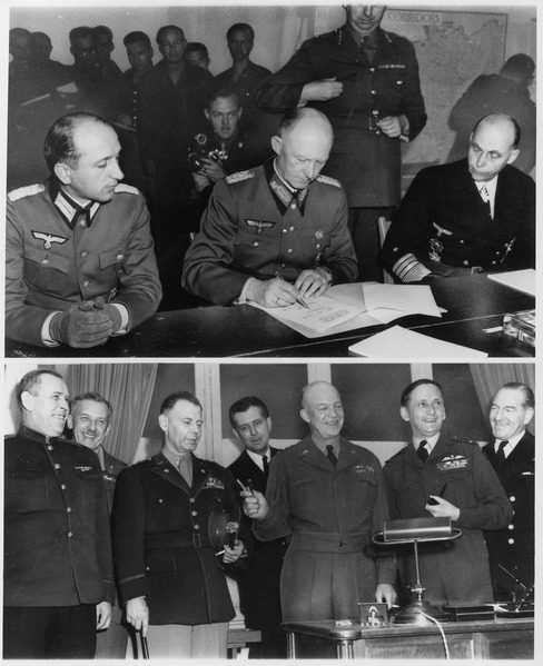 The signing of unconditional German surrender in France. Roosevelt, Franklin D. (Franklin Delano), 1882-1945/National Archives and Records Administration/Wikipedia/Public Domain