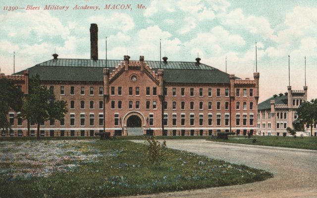 Established by Colonel Frederick Blees in 1899, the Blees Military Academy closed shortly after the unexpected death of its namesake in 1906. The main academic hall now serves as a senior residential facility and the annex (smaller building on the right) is the Macon County Historical Society Museum. Courtesy of Jeremy P. Ämick 