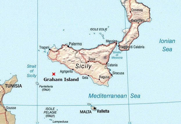 Approximate location of Graham Island / Isola Ferdinandea