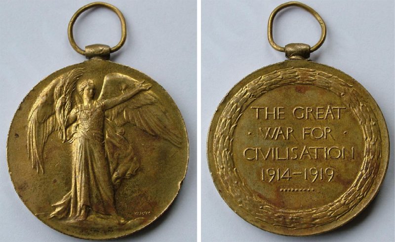 The Victory Medal is a United Kingdom and British Empire First World War campaign medal. Source: Wikipedia/ Public Domain