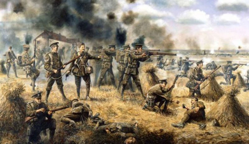 Military artist David Rowlands' painting of the 1st Battalion Cheshire Regiment fighting at The Battle of Mons