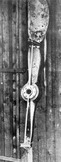Roland Gaross's airscrew, with the steel deflector plates mounted. This innovation allowed him to surprise and shoot down three German planes in quick succession. But this triggered the creation of the synchronization gear, which then gave Germany air superiority. Image Source: Wikimedia Commons/ public domain