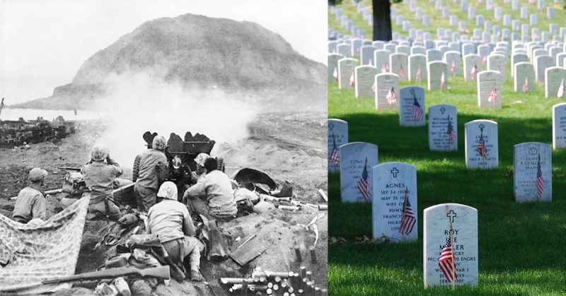 Battle of Iwo Jima(left) and the United States military cemetery (right)