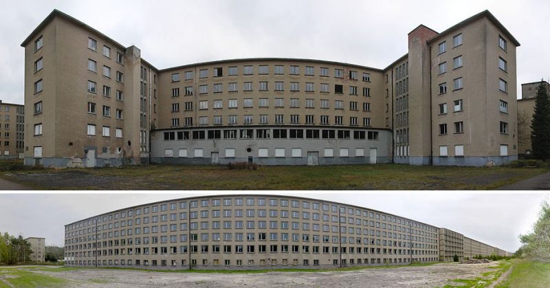 Panoramic view of the KdF-House at sea bath Prora. Source: Dr. Schorsch (Georg Wiora) - Own work, CC BY-SA 3.0  /  R. Weber - Own work, CC BY-SA 2.5. Wikipedia