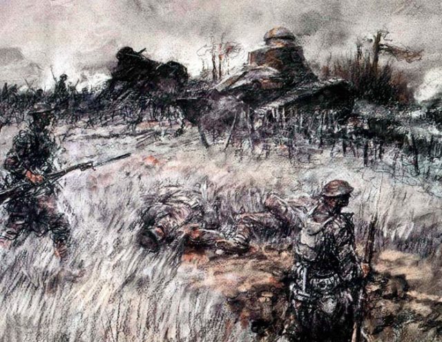 The Tanks At Seicheprey by Harvey Thomas Dunn. U.S. Army Center of Military History/Harvey Thomas Dunn/Public Domain