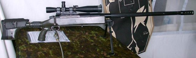 A McMillan Tac-50 rifle like Master Corporal Arron Perry used to kill an enemy combatant from 2,310 m (2,526 yd).