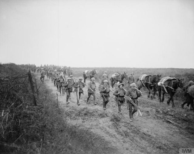 Men of the 16th Battalion, Royal Irish Rifles of the 36th Ulster Division moving to frontline 20 November 1917. Wikipedia / Public Domain