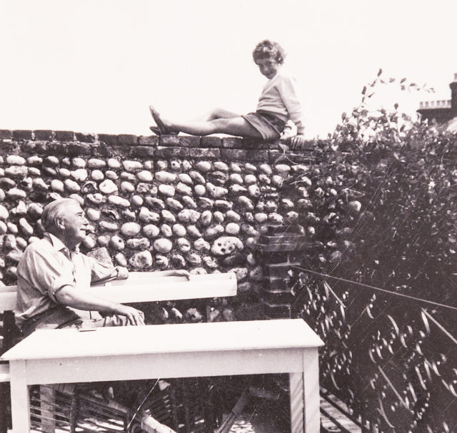 Harold Mortimore and daughter Tilly at the family's holiday home in Backton, Norfolk. in 1956.