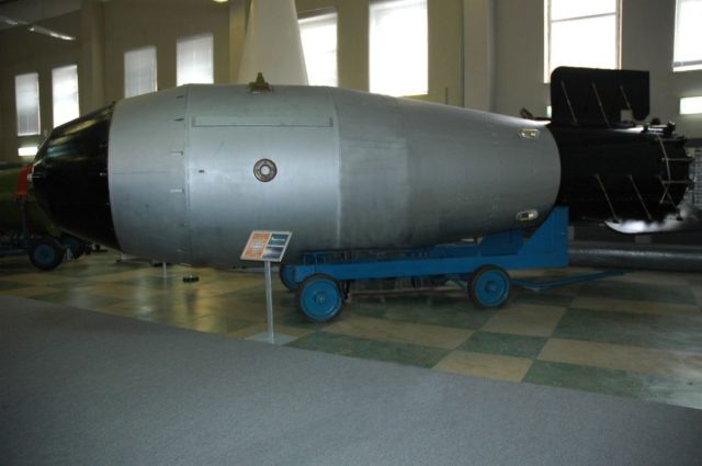Tsar Bomba casing seen on display. 