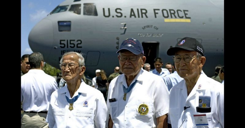 Barney Hajiro, Shizuya Hayashi and Ed Ichiyama in front of a C-17 Globemaster. 