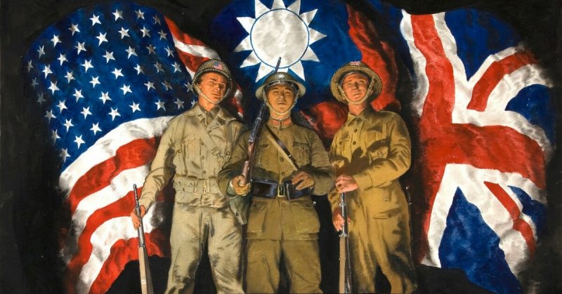 American, Chinese, and British Allies in a WW2 Painting, 1943. Wikimedia Commons / Public Domain