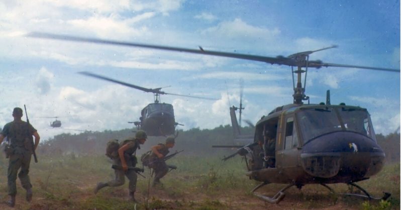 United States Huey Helicopters and Infantry in Vietnam in 1966. Wikipedia / Public Domain