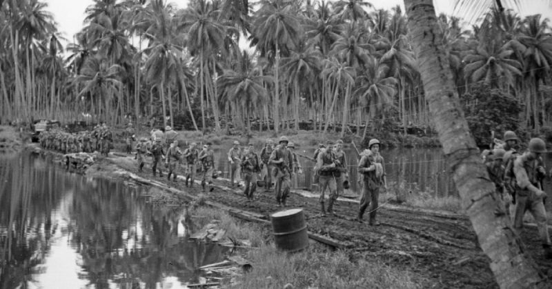Troops on the move at Guadalcanal