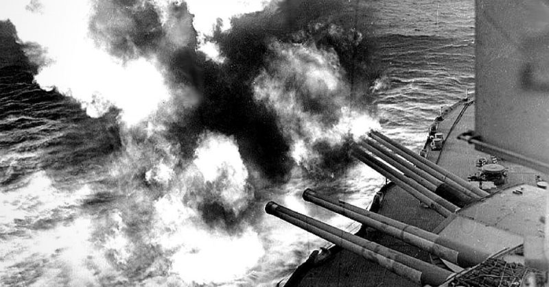 Cannons on Board the USS Nevada Bombard the Shore During the D-Day Landings