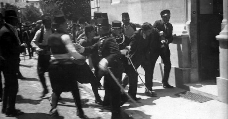 The arrest of Gavrilo Princip, after the Sarajevo assassination.