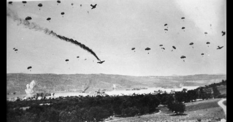 German paratroops landing on Crete