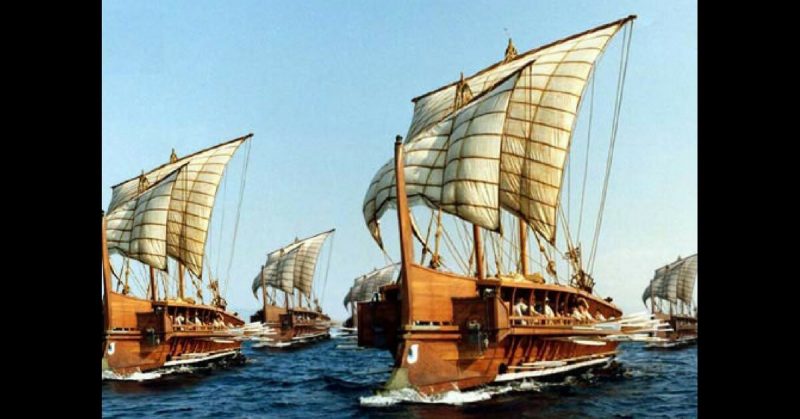 Reconstruction of an ancient galley squadron. 