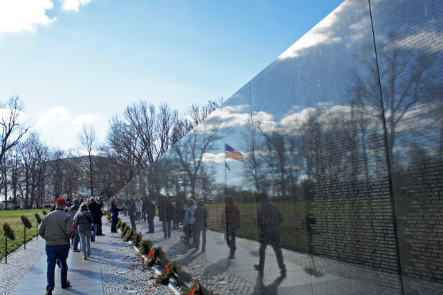 The Veterans Memorial Wall in Winter Photo Credit 