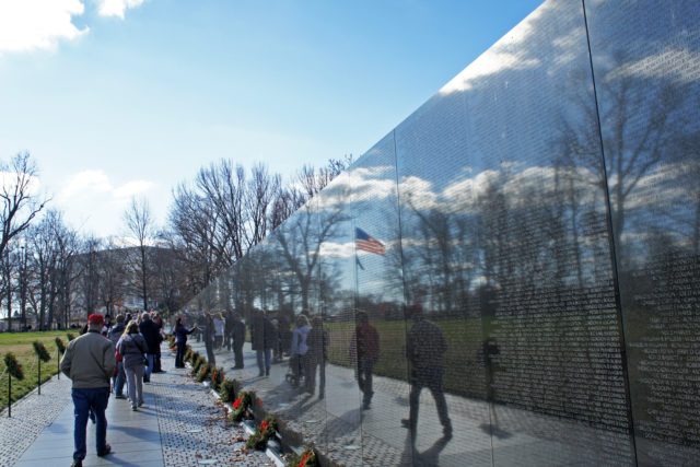 The Veterans Memorial Wall in Winter Photo Credit