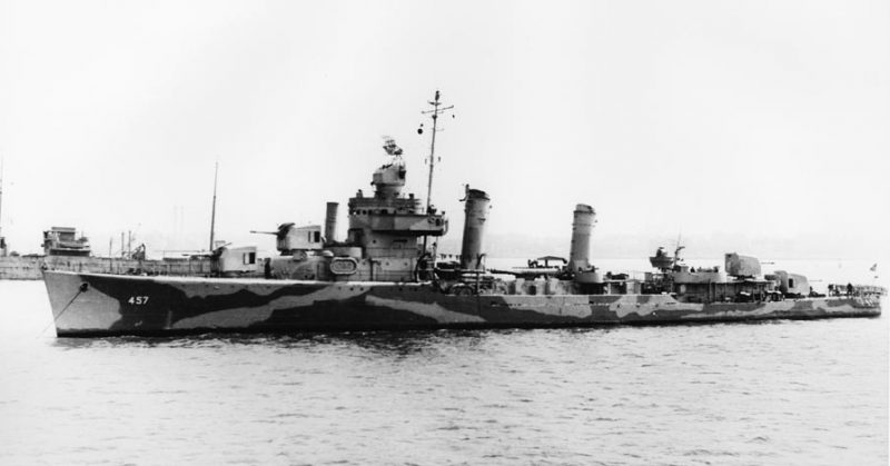 USS Emmons (DD-457) at anchor, circa 1942. 