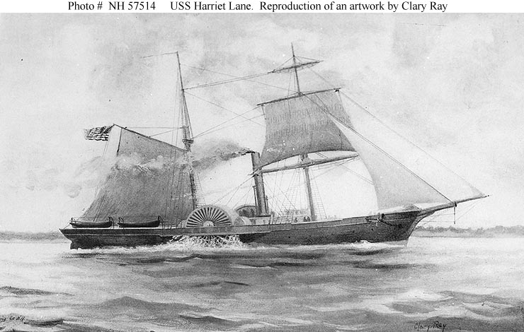 A pencil sketch of the Harriet Lane under both sail and steam. Most steam ships of the period still used sails, if only in an auxiliary roll. The combination of the tow allowed the Harriet Lane to reach 13 knots! 