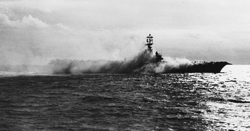 USS Oriskany ablaze at sea