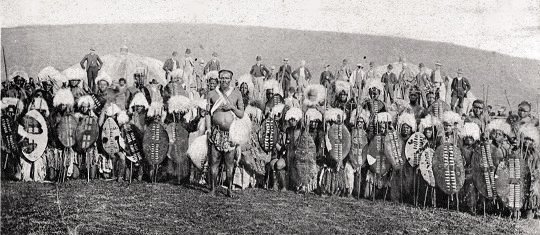 Historical picture of Zulu warriors from about the same time as the events at Rorke's Drift.