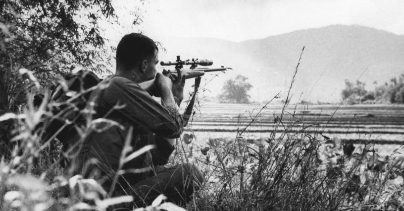 An unidentified Marine sniper in Vietnam.  - By USMC Archives - CC BY 2.0