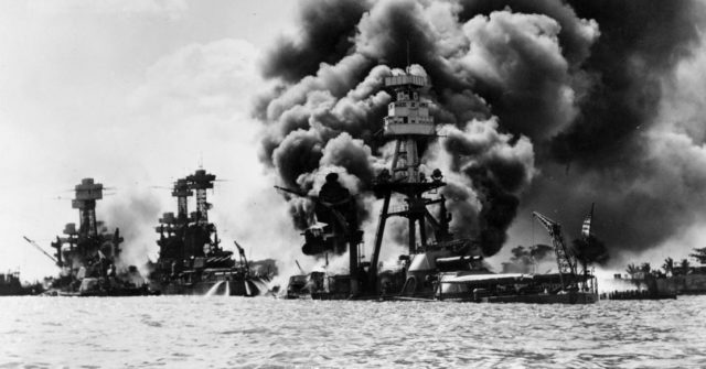 U.S. Navy battleships at Pearl Harbor on 7 December 1941