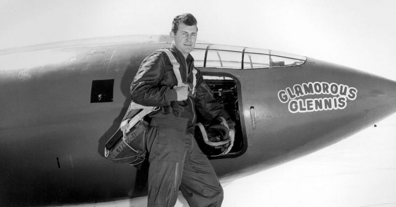 Chuck Yeager in front of the X-1 that he nicknamed the Glamorous Glennis.