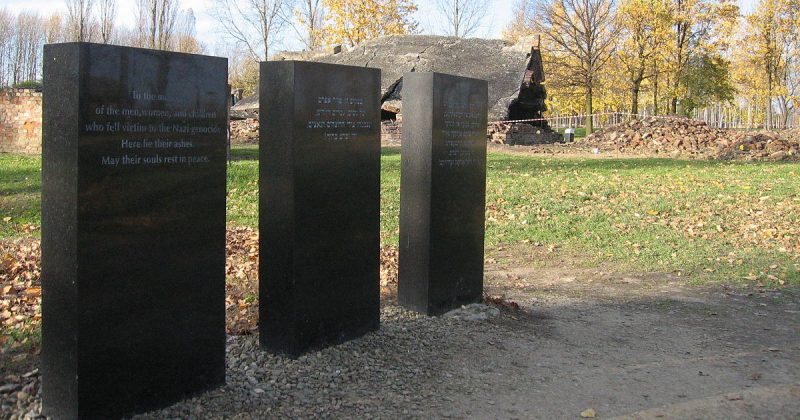 Remains of crematorium II in Birkenau.  <a href=https://commons.wikimedia.org/w/index.php?curid=5624082>Photo Credit</a>