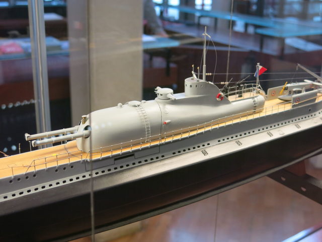 Conning tower on the model of the French submarine Surcouf. photo Credit