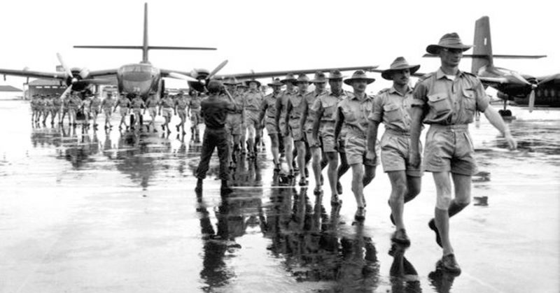 Royal AUSTRALIAN Air Force arrives at Tan Son Nhut Airport, Saigon, to work with the South Vietnamese and U.S. Air Forces in transporting soldiers and supplies to combat areas in South Vietnam. August 10, 1964.