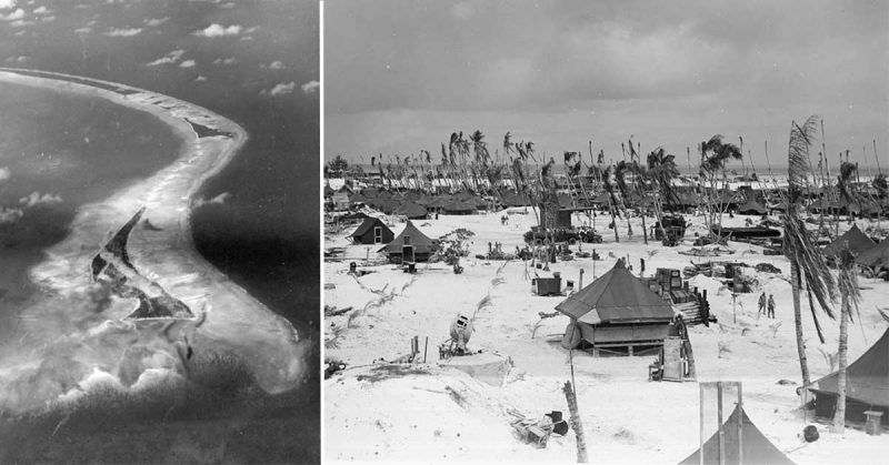 1943 view of the Betio Island, Tarawa Atoll, Gilbert Islands where Marine Pfc. James S. Smith faught and died.