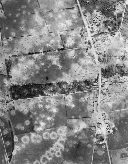 Aerial view of Cagny on Juy 18, 1944 after being bombed by the Allies