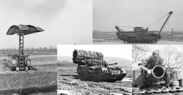Different variants of the Churchill tank used during the landings in Normandy