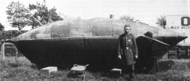 Confederate veteran poses with the Bayou St. John on display at a biergarten in the 1890s