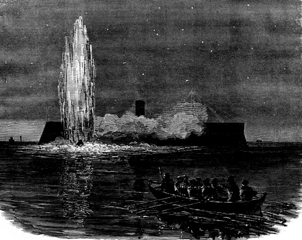 Torpedo detonating on the USS New Ironsides