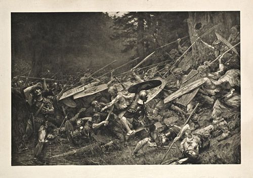 A 19th-century painting of the Battle of the Teutenborg Forest.