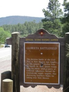 The historic marker for the site of Glorieta Pass.