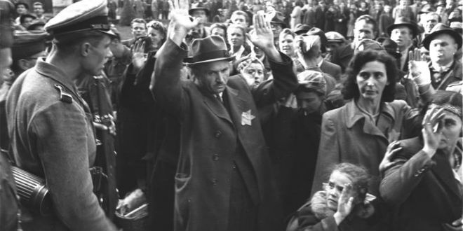 Nazi roundup of Jews in Budapest, Hungary, October 1944.<a href=https://commons.wikimedia.org/wiki/Category:Images_from_the_German_Federal_Archive>Photo Credit</a>