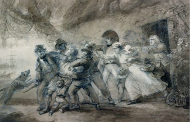 Another period depiction of the pressgang. It was often a violent and heart wrenching affair, as sailors were pulled their ships, and sometimes homes, to be forced into service. Image source: Wikimedia Commons/ public domain