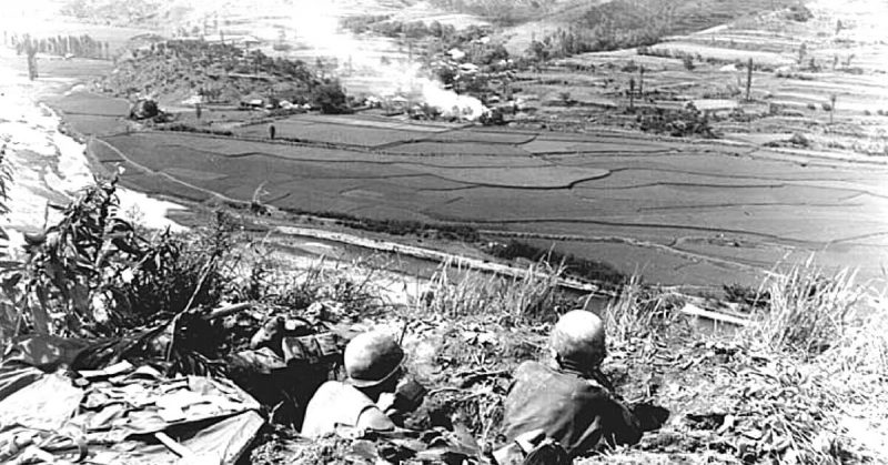 Dug-In American Soldiers Firing on North Korean Positions during the battle