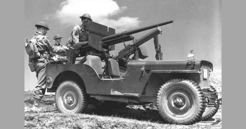Jeeps were often times mounted with weapons, pictured is a 37mm canon (very rare) and a machine gun.