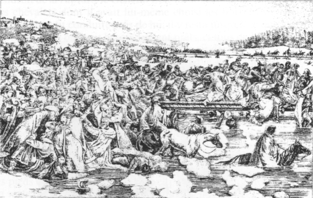 There were some very Frantic attempts to cross the river to get away from the Russians. there were also several instances of bold stands by some of Napoleon's troops to allow others to cross.