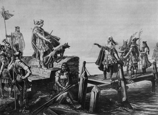 Julius Caesar and Divico parley after the battle at the Saône.