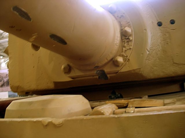 The damage that immobilized the turret on Tiger 131.