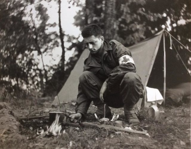 Freshly minted as a medic, Erwin Markowitz learning his new lifestyle.